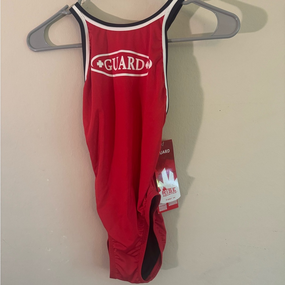 NWT Rise Aquatics Lifeguard Guard Swimsuit Womens 28 H Back